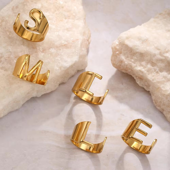 "Chunky Letter Ring" 18k Gold Plated