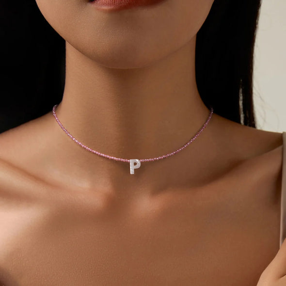 Pink Sparkling Initial Choker Beads