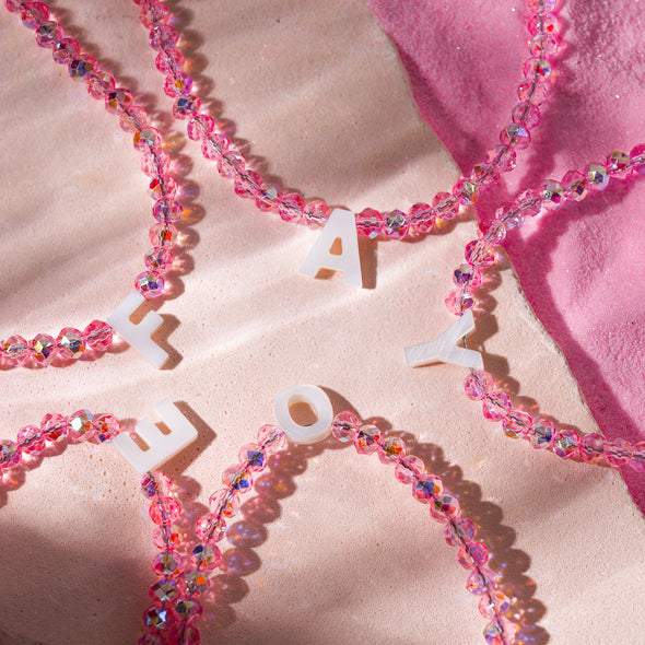 Pink Sparkling Initial Choker Beads