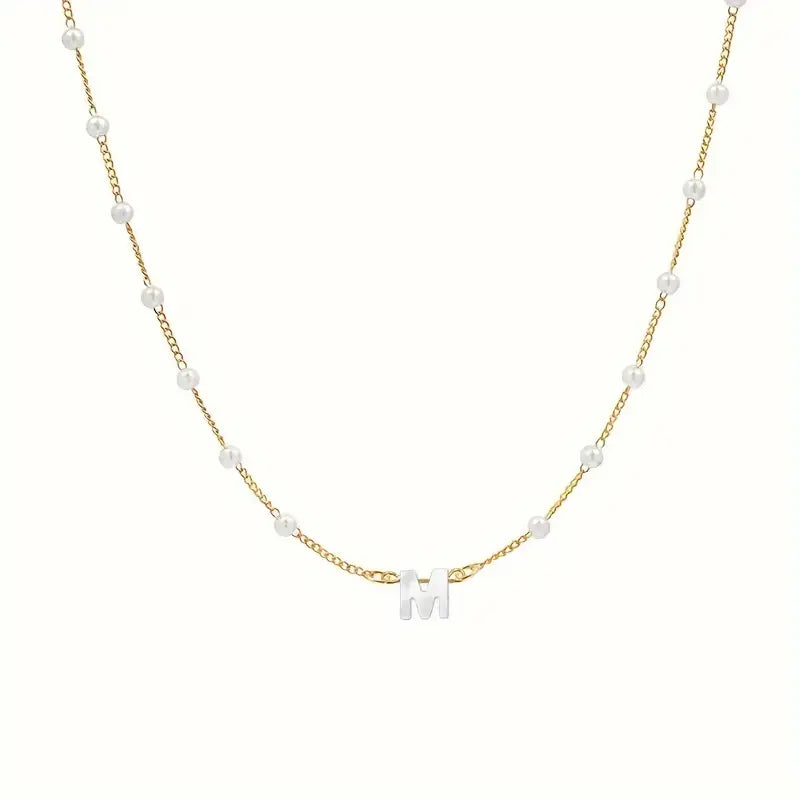 Dainty Pearl Initial Necklace '18k Gold Plated'