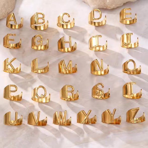 "Chunky Letter Ring" 18k Gold Plated