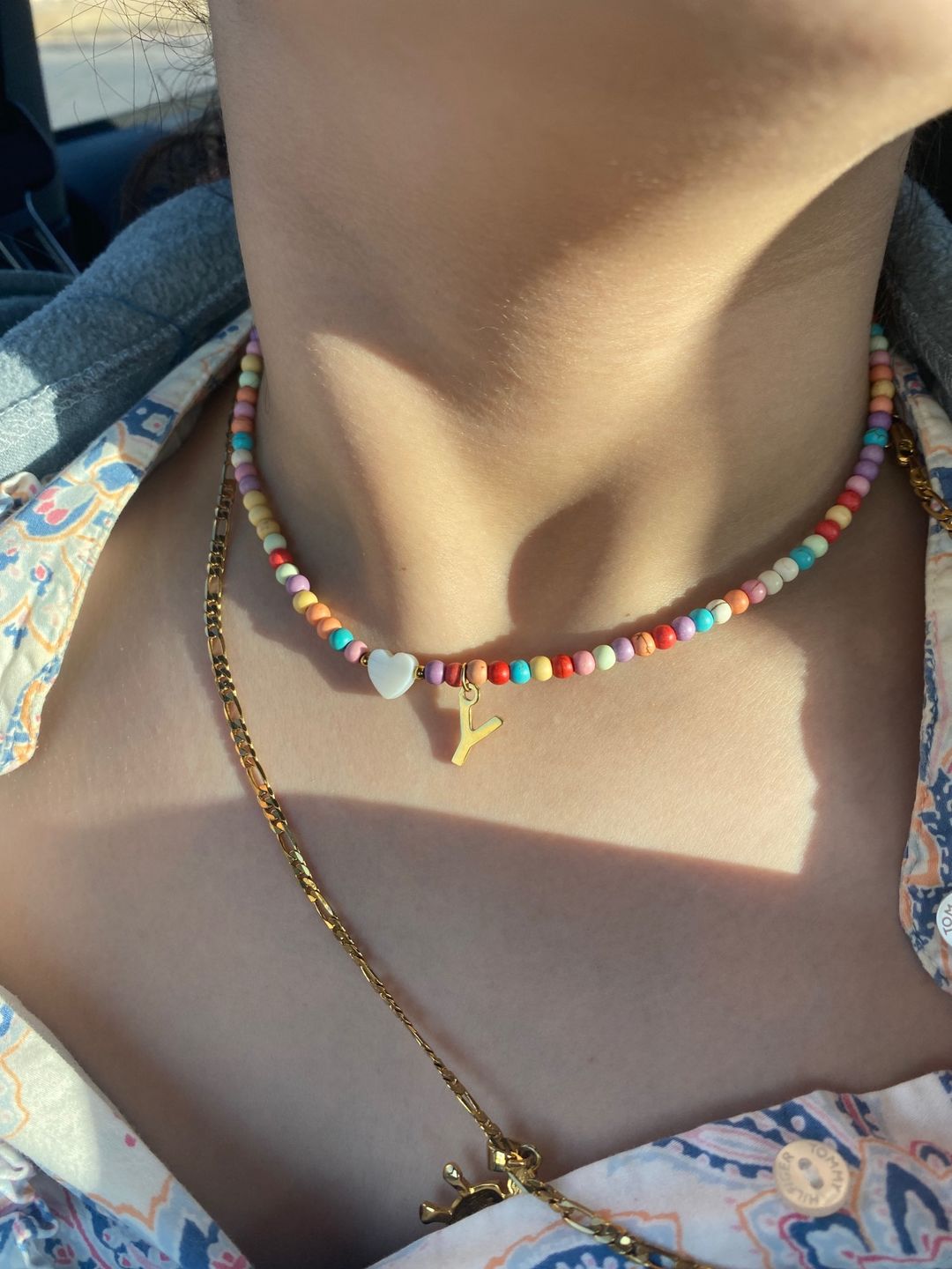 Colorful Beads Initial Choker '18k Gold Plated'