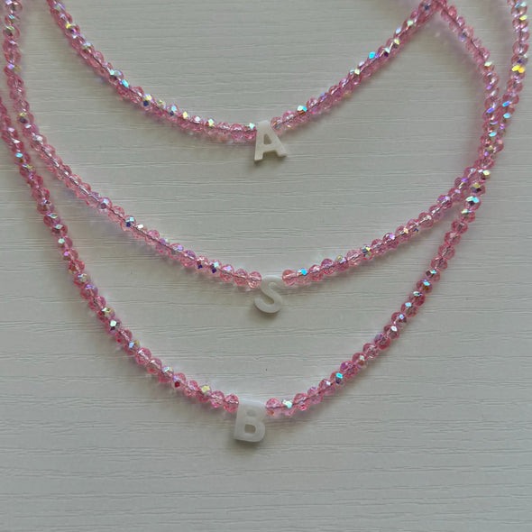 Pink Sparkling Initial Choker Beads