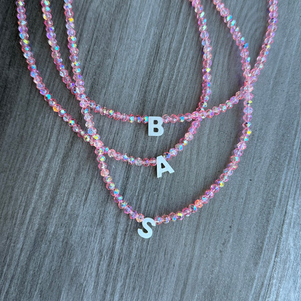 Pink Sparkling Initial Choker Beads