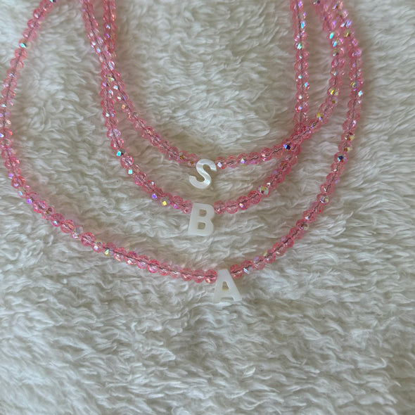 Pink Sparkling Initial Choker Beads