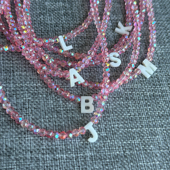 Pink Sparkling Initial Choker Beads