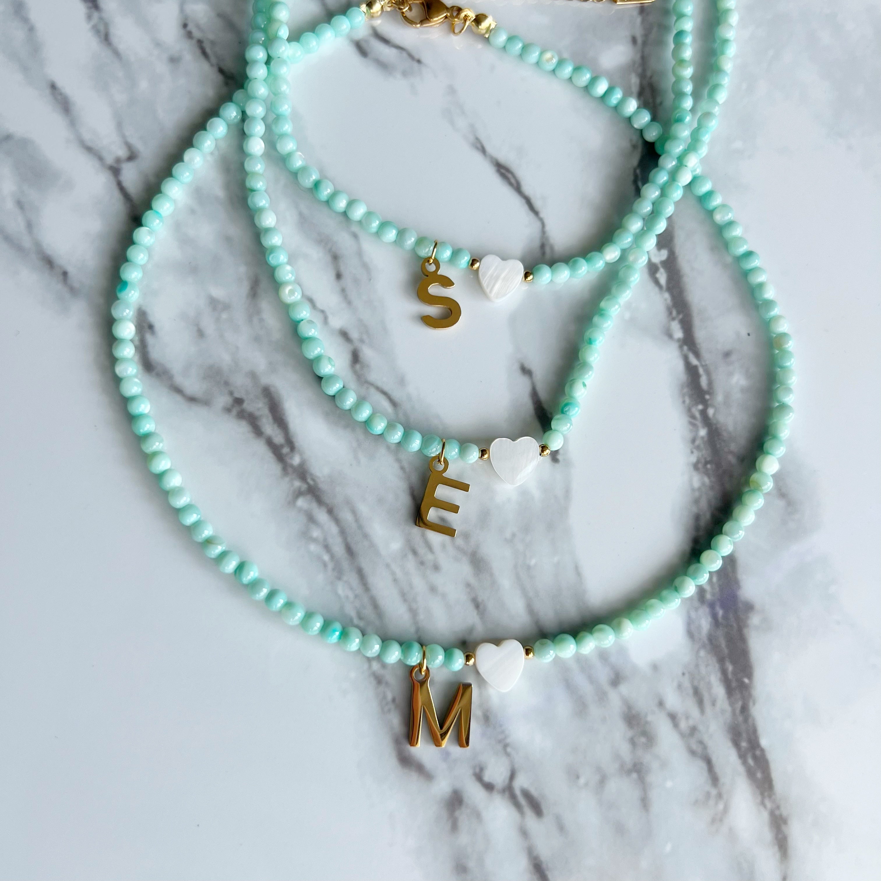 Mint Initial Choker Beads '18k Gold Plated'