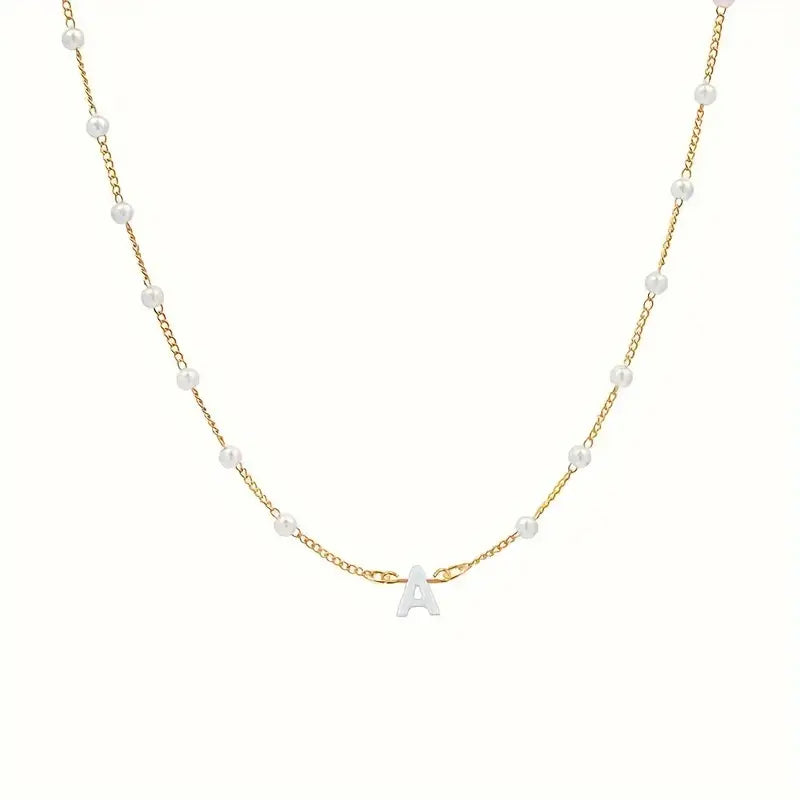 Dainty Pearl Initial Necklace '18k Gold Plated'