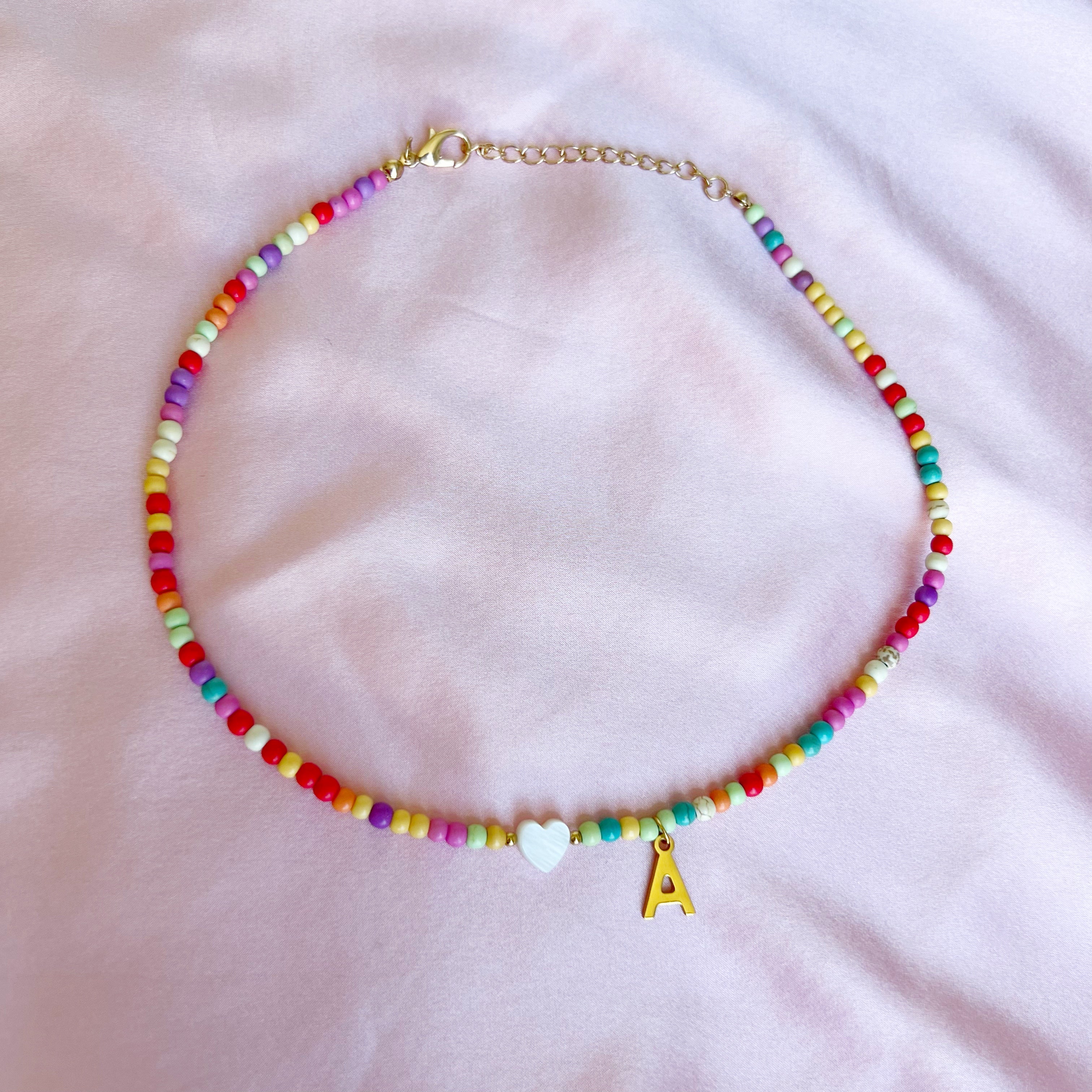 Colorful Beads Initial Choker '18k Gold Plated'