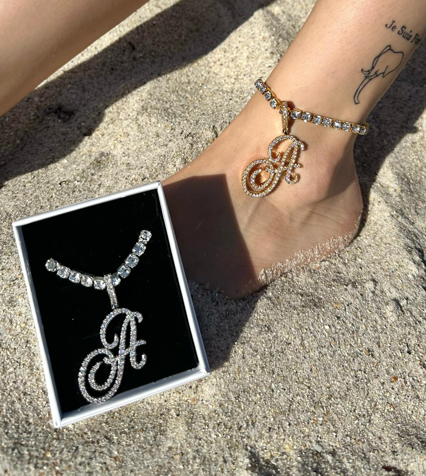 Rhinestone Letter Anklet