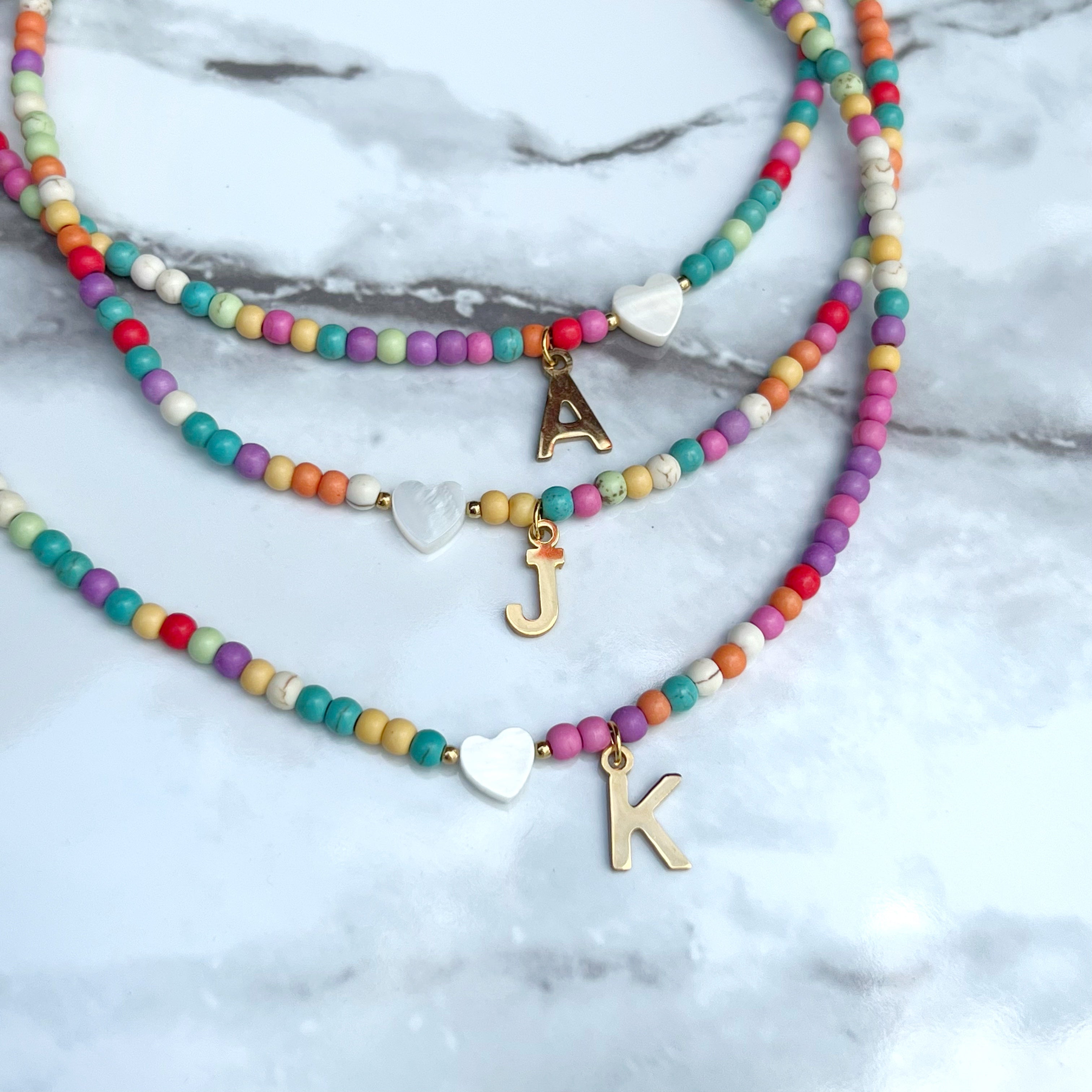 Colorful Beads Initial Choker '18k Gold Plated'